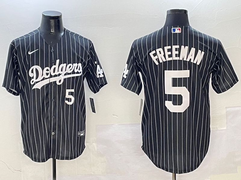 Men Los Angeles Dodgers #5 Freeman Black Stripe Jointly Name 2025 Nike MLB Jersey style 8